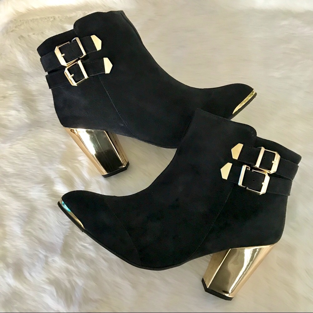 Faux Suede Gold Heel Booties